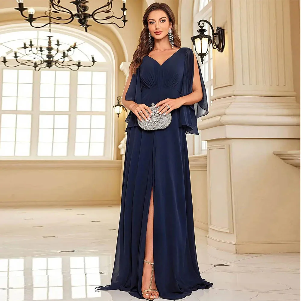 Customized Women's V Neck Bridesmaid Dresses with Sleeves Chiffon Ruched A Line Long Formal with Slit Wedding Party Dresses
Customized Women's V Neck Bridesmaid Dresses with Sleeves Chiffon Ruched A Line Long Formal with Slit Wedding Party Dresses