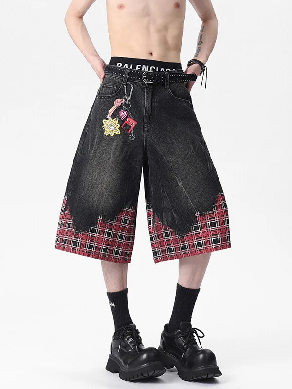 Ретро-американские джинсовые шорты с клетчатыми вставками для мужчин, летние, модные, в стиле High Street, широкие, свободного кроя, молодежные
Ретро-американские джинсовые шорты с клетчатыми вставками для мужчин, летние, модные, в стиле High Street, широкие, свободного кроя, молодежные