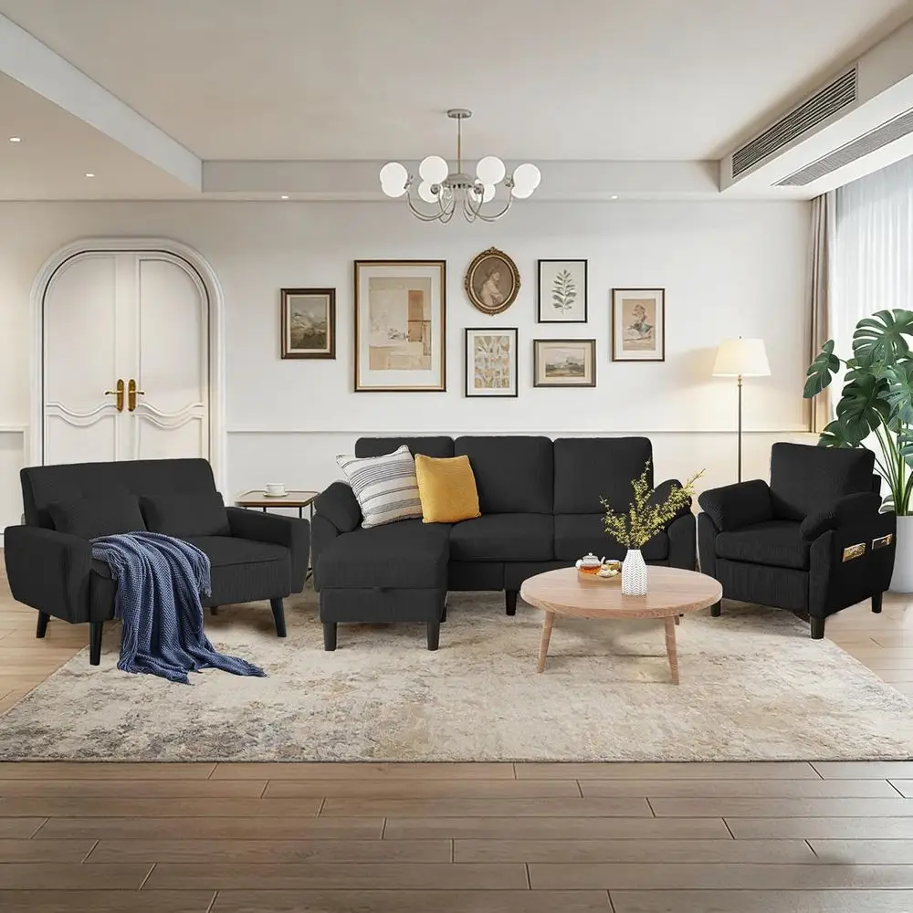 4-Piece Living Room Set: Sofa, Ottoman, Loveseat, Chair
4-Piece Living Room Set: Sofa, Ottoman, Loveseat, Chair