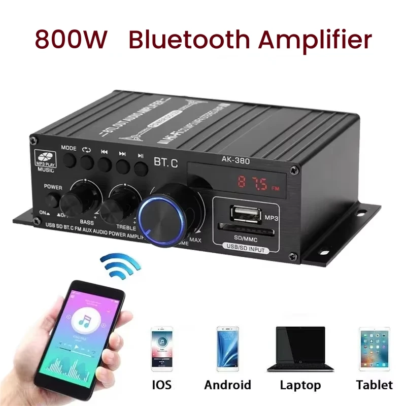 800 Вт Bluetooth усилитель 2-канальный усилитель мощности класса D USB SD AUX аудио караоке усилители для домашнего кинотеатра портативный
800 Вт Bluetooth усилитель 2-канальный усилитель мощности класса D USB SD AUX аудио караоке усилители для домашнего кинотеатра портативный