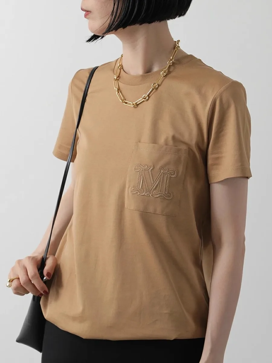 Faionable round Ne Cotton T-irt Women's New Summer Simple Sli Versatile Brand MAXMUSK.X All-Match Basic ort Sve 
Faionable round Ne Cotton T-irt Women's New Summer Simple Sli Versatile Brand MAXMUSK.X All-Match Basic ort Sve