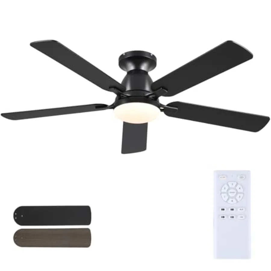 Bedroom and living room ceiling fan with lights: 52-inch flush mount, black finish, quiet DC motor, reversible, dimmable LED, l
Bedroom and living room ceiling fan with lights: 52-inch flush mount, black finish, quiet DC motor, reversible, dimmable LED, l
