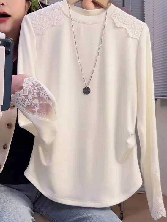 plus Size Women's Lace Velvet Long Sleeve T-Shirt Spring Fashion Inner Wear Base Shirt Pleated Top Breathable Comfortable Ski...
plus Size Women's Lace Velvet Long Sleeve T-Shirt Spring Fashion Inner Wear Base Shirt Pleated Top Breathable Comfortable Ski...