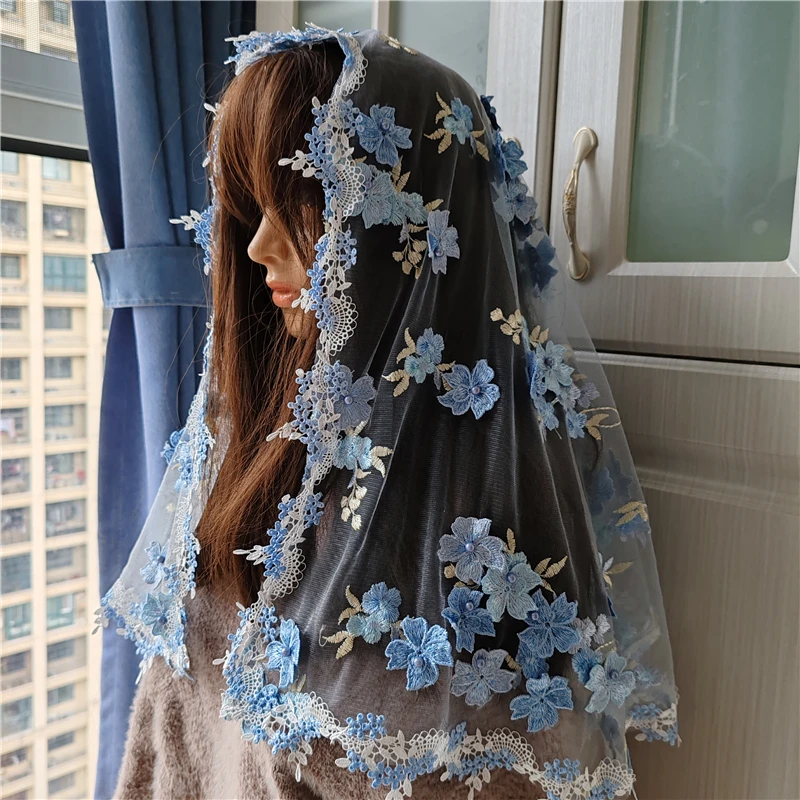 D Shape Blue Beaded Pearls Mantilla Catholic Mass Women Veils Head Covering Vintage White Tulle 3 D Flowers Floral Champagne
D Shape Blue Beaded Pearls Mantilla Catholic Mass Women Veils Head Covering Vintage White Tulle 3 D Flowers Floral Champagne