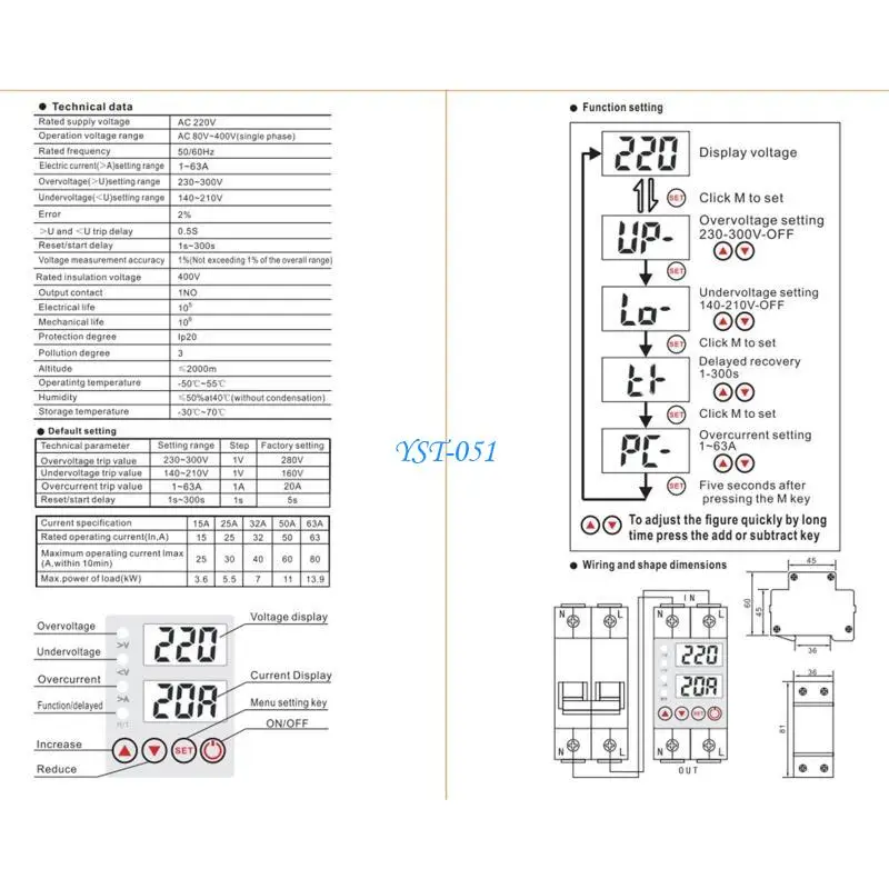 E15A 63A Din 220V Adjustable Over and Under Protective Device Protector Monitor Current Limit
E15A 63A Din 220V Adjustable Over and Under Protective Device Protector Monitor Current Limit