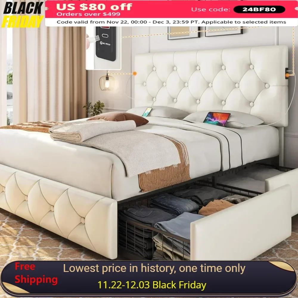 Queen Size Upholstered Bed Frame Ports for Type A & Type C/4 Storage Drawers/Adjustable Headboard, Black Bed Bases
Queen Size Upholstered Bed Frame Ports for Type A & Type C/4 Storage Drawers/Adjustable Headboard, Black Bed Bases