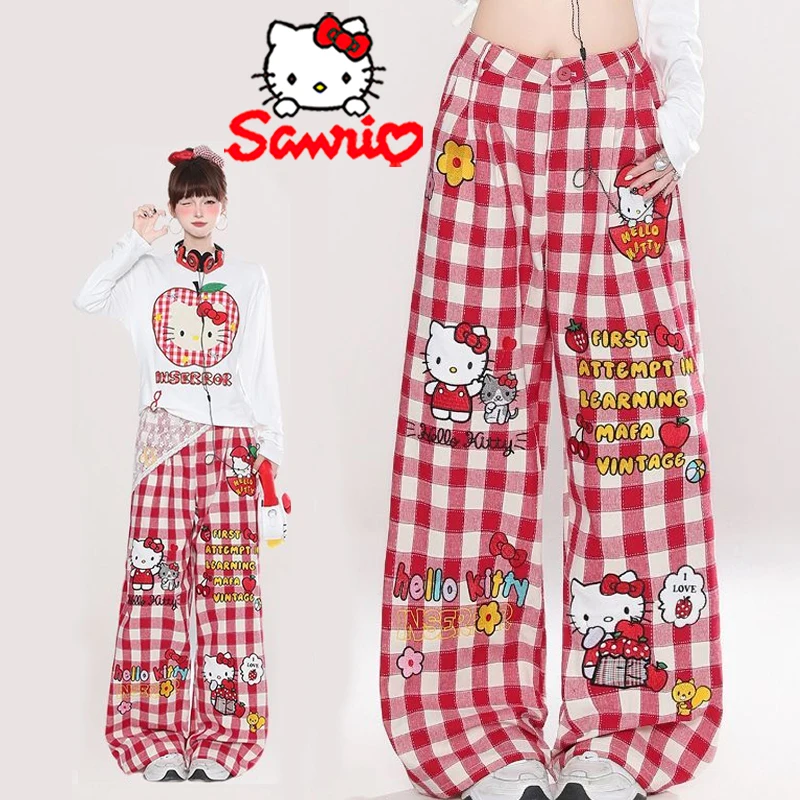 Sanrio Hello Kitty Pants Retro Cartoon Checkered Casual Pants Girls Print Wide Leg Pants Autumn Winter Loose Straight Trousers
Sanrio Hello Kitty Pants Retro Cartoon Checkered Casual Pants Girls Print Wide Leg Pants Autumn Winter Loose Straight Trousers