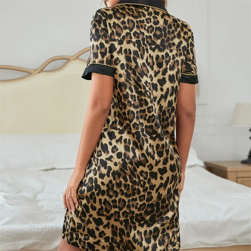 Sexy Leopard Print Nightdress Single Breasted Sleepwear Satin Lapel Home Clothing Lady Summer New Pajamas Sleepshirt Pijama
Sexy Leopard Print Nightdress Single Breasted Sleepwear Satin Lapel Home Clothing Lady Summer New Pajamas Sleepshirt Pijama