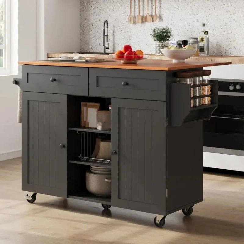 Island On Wheels, Rolling Kitchen Island Cart with Drop Leaf and 2 Drawers, Mobile Kitchen Table Storage Cabinet with Tower Rac
Island On Wheels, Rolling Kitchen Island Cart with Drop Leaf and 2 Drawers, Mobile Kitchen Table Storage Cabinet with Tower Rac