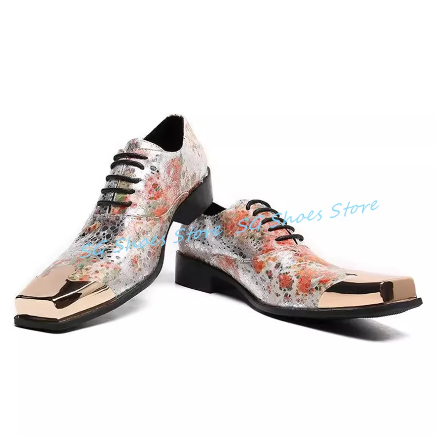 British Style Mixed Color Prints Leather Loafers for Men Metal Square Toe Chunky Heel Lace-Up Oxfords Male Business Formal Shoes
British Style Mixed Color Prints Leather Loafers for Men Metal Square Toe Chunky Heel Lace-Up Oxfords Male Business Formal Shoes