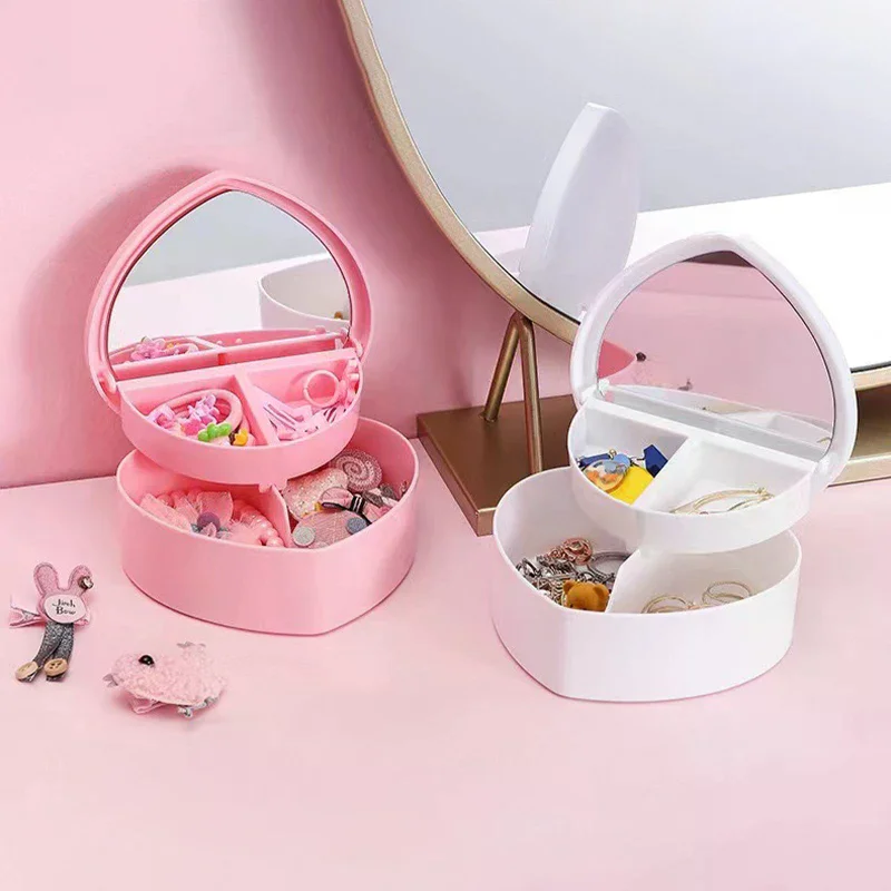 Jewelry storage Girls Heart Box with Mirror Pink White Plastic Bracelets Hair Band Organizer Girl's Drawer Desk
Jewelry storage Girls Heart Box with Mirror Pink White Plastic Bracelets Hair Band Organizer Girl's Drawer Desk