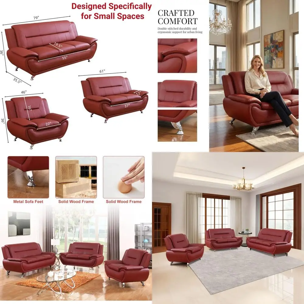 aux Leather Soa Set or Living Room, ern Living Room urniture Set, 3 Pieces Couch Set with 3-Seater Soa, Loveseat and Armchair (R
aux Leather Soa Set or Living Room, ern Living Room urniture Set, 3 Pieces Couch Set with 3-Seater Soa, Loveseat and Armchair (R