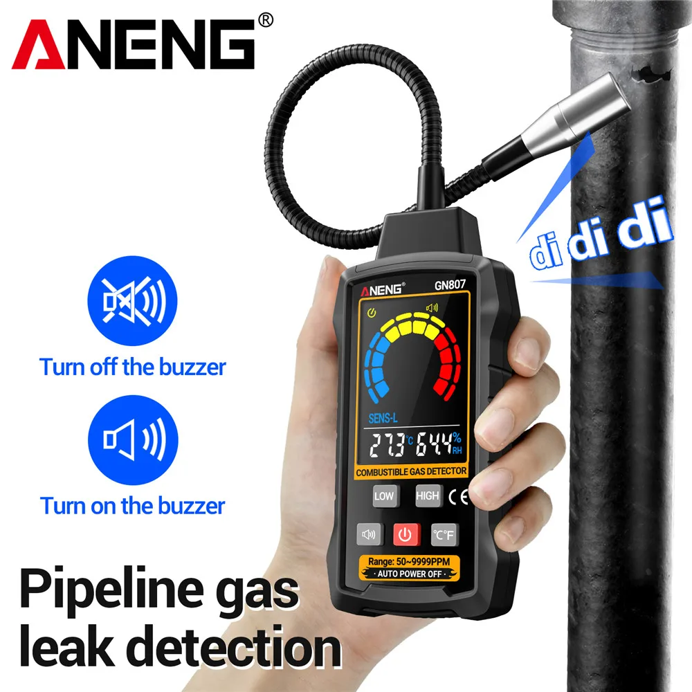 ANENG GN807 Combustible Gas Detector 50~10000PPM Methane/Ethanol Various Gases Sound And Light Alarm Bendable Hose Tester Tools
ANENG GN807 Combustible Gas Detector 50~10000PPM Methane/Ethanol Various Gases Sound And Light Alarm Bendable Hose Tester Tools