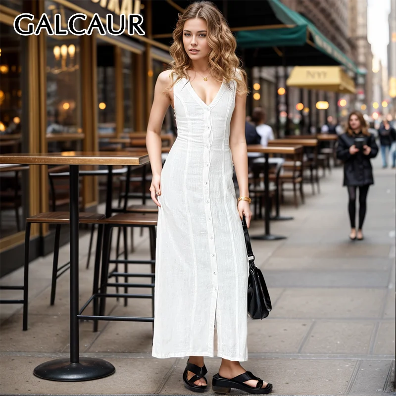 GALCAUR Minimalist Dresses For Women V Neck Sleeveless Off Shoulder High Waist Single Breasted Slim White Dress Female Summer
GALCAUR Minimalist Dresses For Women V Neck Sleeveless Off Shoulder High Waist Single Breasted Slim White Dress Female Summer
