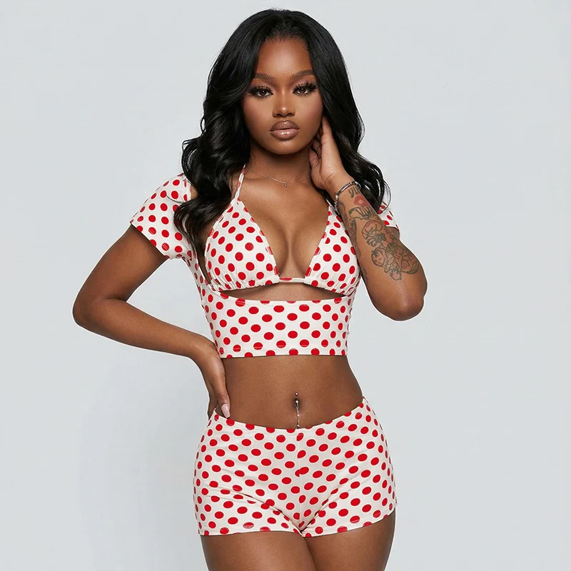 Sexy Polka Dot Summer Outfits 3 Piece Set Women Beach Vacation Short Sleeve Crop Top+Lace-up Bra+Shorts Club Party Matching Sets
Sexy Polka Dot Summer Outfits 3 Piece Set Women Beach Vacation Short Sleeve Crop Top+Lace-up Bra+Shorts Club Party Matching Sets