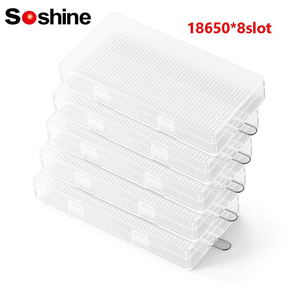 Soshine 5pc 18650 8Slots Battery Storage Box Hard Case Holder 18650 Rechargeable Battery Plastic Case Transparent Containers
Soshine 5pc 18650 8Slots Battery Storage Box Hard Case Holder 18650 Rechargeable Battery Plastic Case Transparent Containers