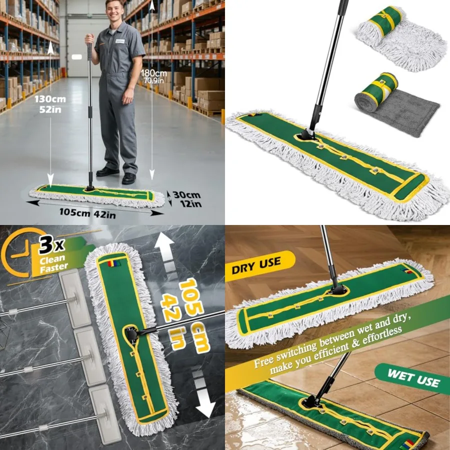 42 Commercial Dust Mop for Floor Cleaning, Large Flat Mop with Long Handle, Sweeping Broom with 2 Different Mops Pads, Industri
42 Commercial Dust Mop for Floor Cleaning, Large Flat Mop with Long Handle, Sweeping Broom with 2 Different Mops Pads, Industri