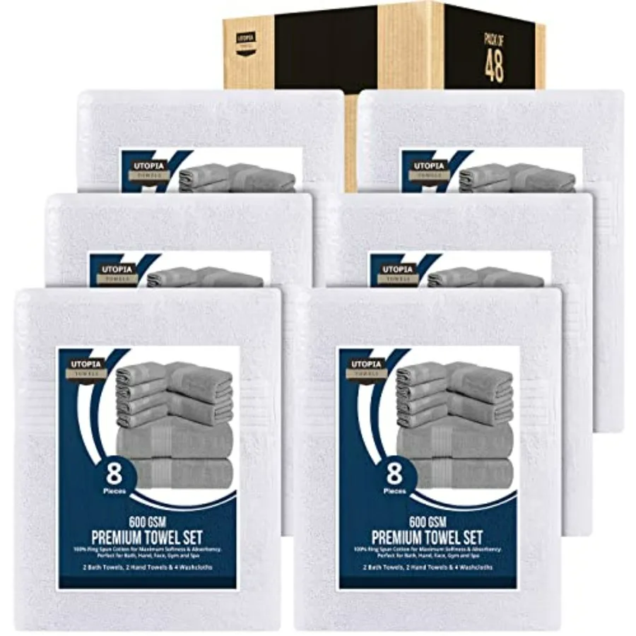 48-Piece Premium Towel Set for Bathroom, Sports, and Hotel: 100 Ring Spun Cotton, White, Highly Absorbent
48-Piece Premium Towel Set for Bathroom, Sports, and Hotel: 100 Ring Spun Cotton, White, Highly Absorbent