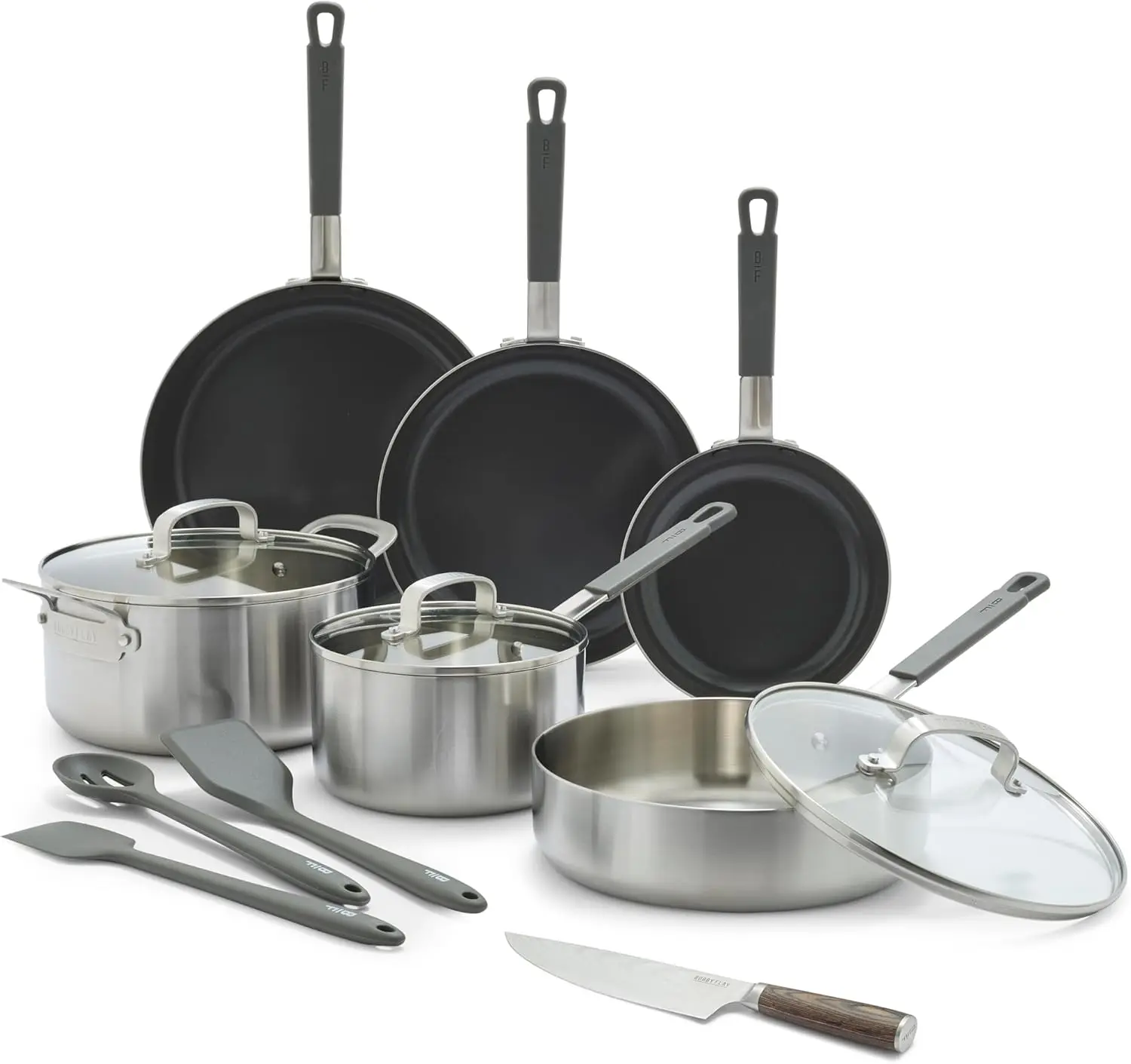 Stainless Steel 12 Piece Cookware Pots and Pans Set and 8" Chef's Knife, Professional Grade Tri Ply, PFAS-Free Ceramic Nonstick,
Stainless Steel 12 Piece Cookware Pots and Pans Set and 8" Chef's Knife, Professional Grade Tri Ply, PFAS-Free Ceramic Nonstick,