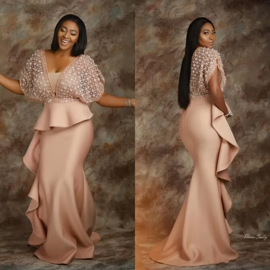 African Mermaid Formal Evening Gowns Deep V-Neck Floral Applique Beads Short Sleeves Prom Dresses Sexy Party Dresses Customized
African Mermaid Formal Evening Gowns Deep V-Neck Floral Applique Beads Short Sleeves Prom Dresses Sexy Party Dresses Customized