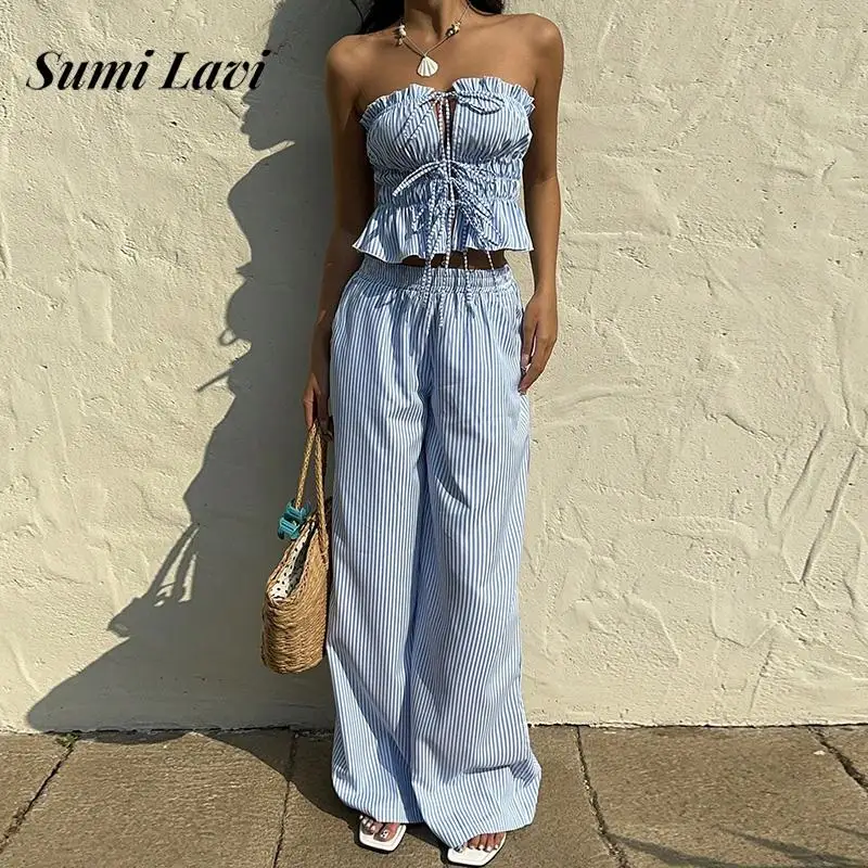 Elegant Striped Print Slim Straight Outfit Women Casual Sleeveless Commuter 2Pc Suit Sexy Strapless Tie-up Top & Long Pant Sets
Elegant Striped Print Slim Straight Outfit Women Casual Sleeveless Commuter 2Pc Suit Sexy Strapless Tie-up Top & Long Pant Sets