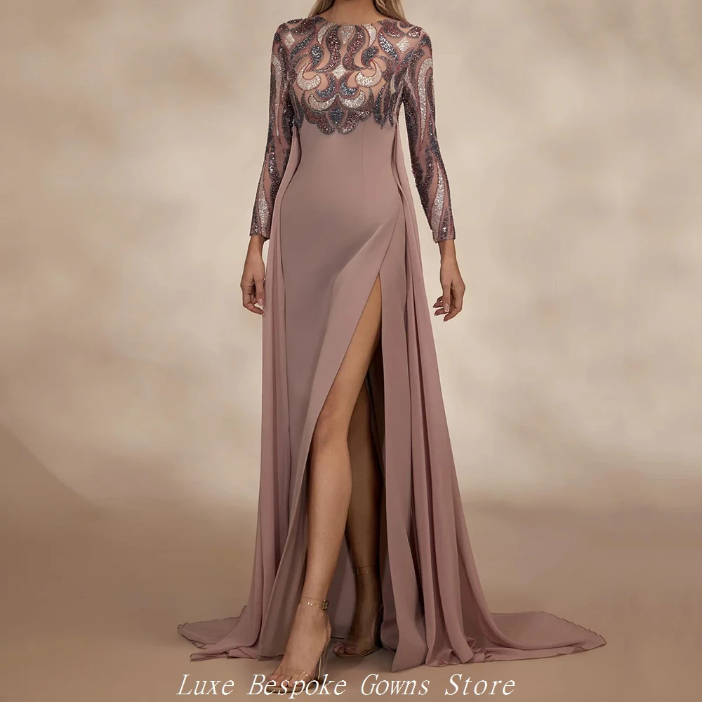 Women's Formal Evening Gowns Mermaid Floor-length O-neck Full Sleeve Prom Dresses Fashion Sequined Simple Draped Customized Gown
Women's Formal Evening Gowns Mermaid Floor-length O-neck Full Sleeve Prom Dresses Fashion Sequined Simple Draped Customized Gown