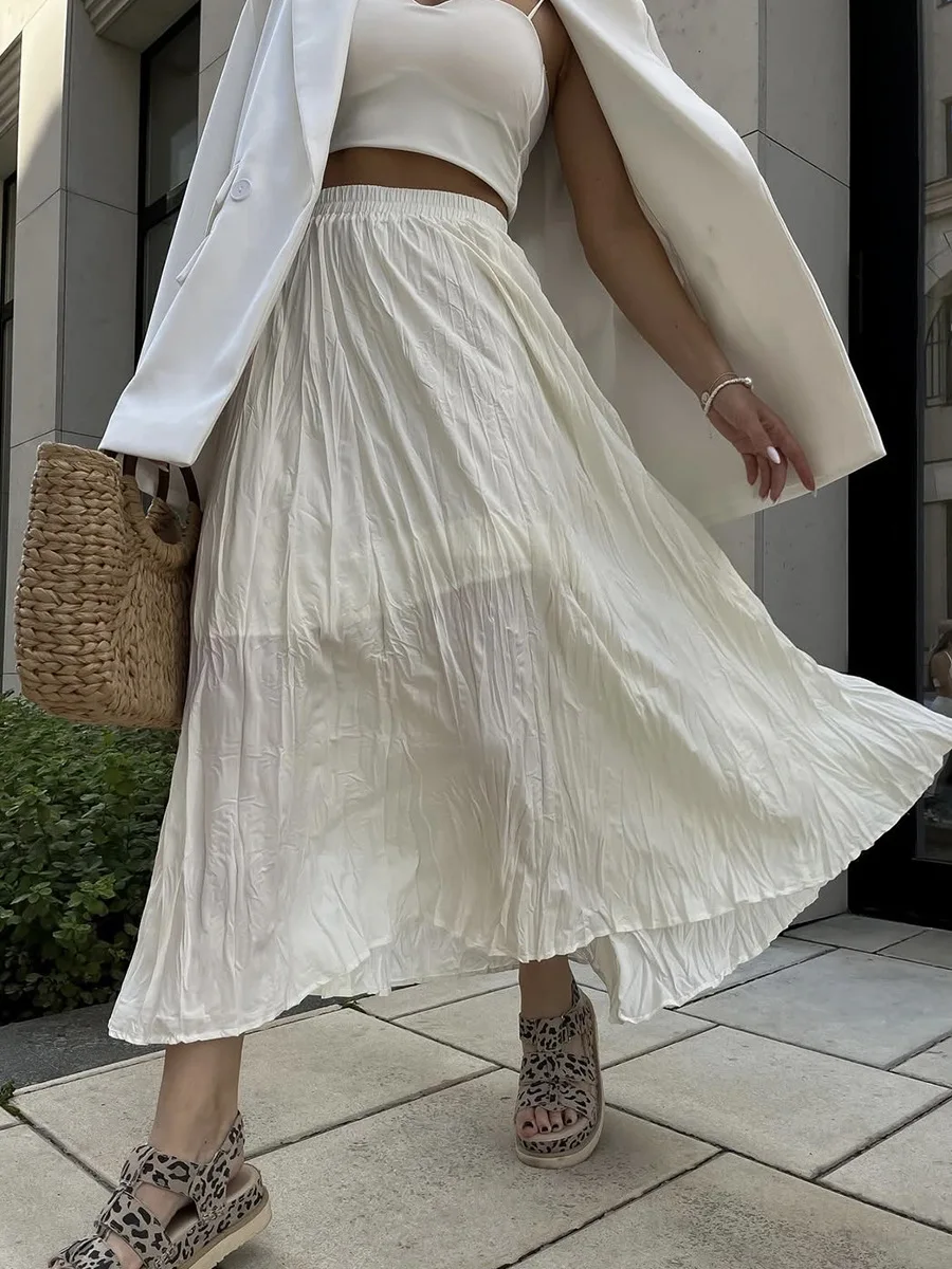 2025 New Beige Long Skirt For Women Casual Solid Color Elastic Waist Pleated Spring Summer Skirt Fashion Simple Woman Clothing
2025 New Beige Long Skirt For Women Casual Solid Color Elastic Waist Pleated Spring Summer Skirt Fashion Simple Woman Clothing