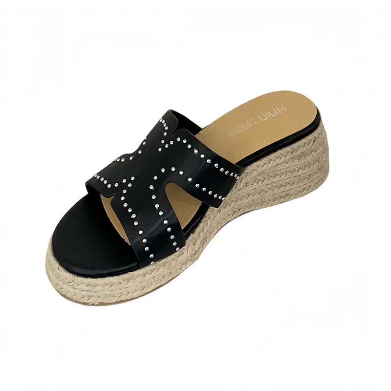 Silver Heels Sandals Wedges Platform Slippers Summer Straw Fabric Beach Shoes Rivet Black High Heels Sandals For Ladies 2026
Silver Heels Sandals Wedges Platform Slippers Summer Straw Fabric Beach Shoes Rivet Black High Heels Sandals For Ladies 2026