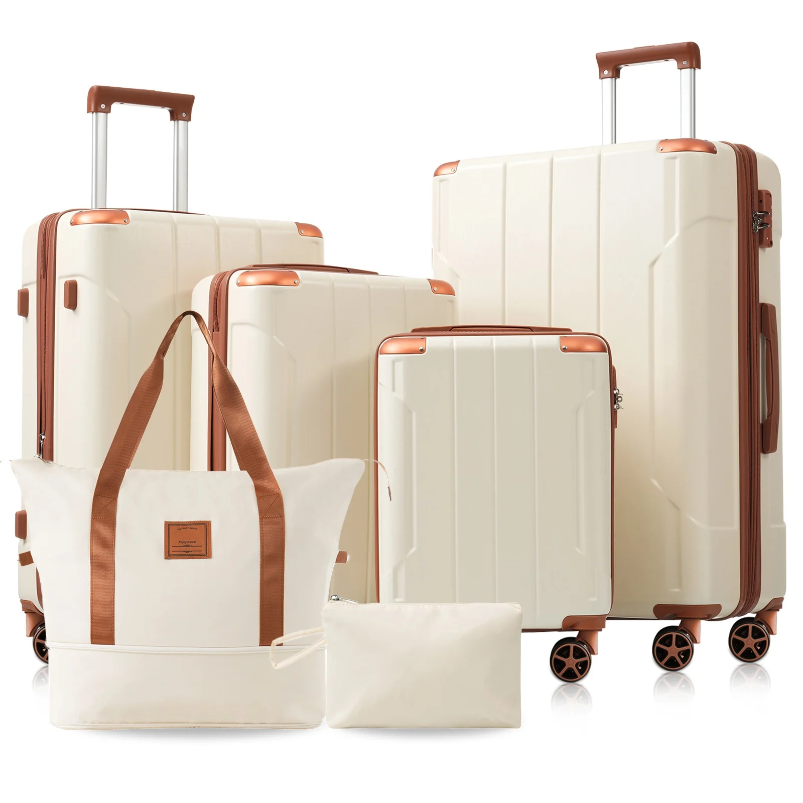 Hardshell Luggage Sets 6 Piece Suitcase Set, Expandable Lightweight Suitcases With Dual Wheels, TSA Lock For Men Women, White Brown
Hardshell Luggage Sets 6 Piece Suitcase Set, Expandable Lightweight Suitcases With Dual Wheels, TSA Lock For Men Women, White Brown