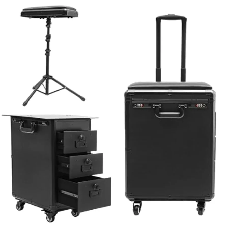 Rolling Makeup Case for estheticians and embroiderers, ABS plastic, black, 3-in-1 portable beauty trolley with combination lock
Rolling Makeup Case for estheticians and embroiderers, ABS plastic, black, 3-in-1 portable beauty trolley with combination lock