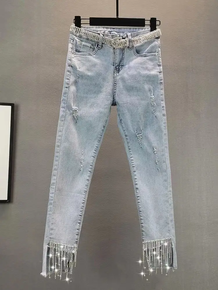 Women's 2026 Spring Summer Light Blue Denim Jeans Slim Fit Stretchy Skinny Pants With Tassel Fringe Streetwear
Women's 2026 Spring Summer Light Blue Denim Jeans Slim Fit Stretchy Skinny Pants With Tassel Fringe Streetwear