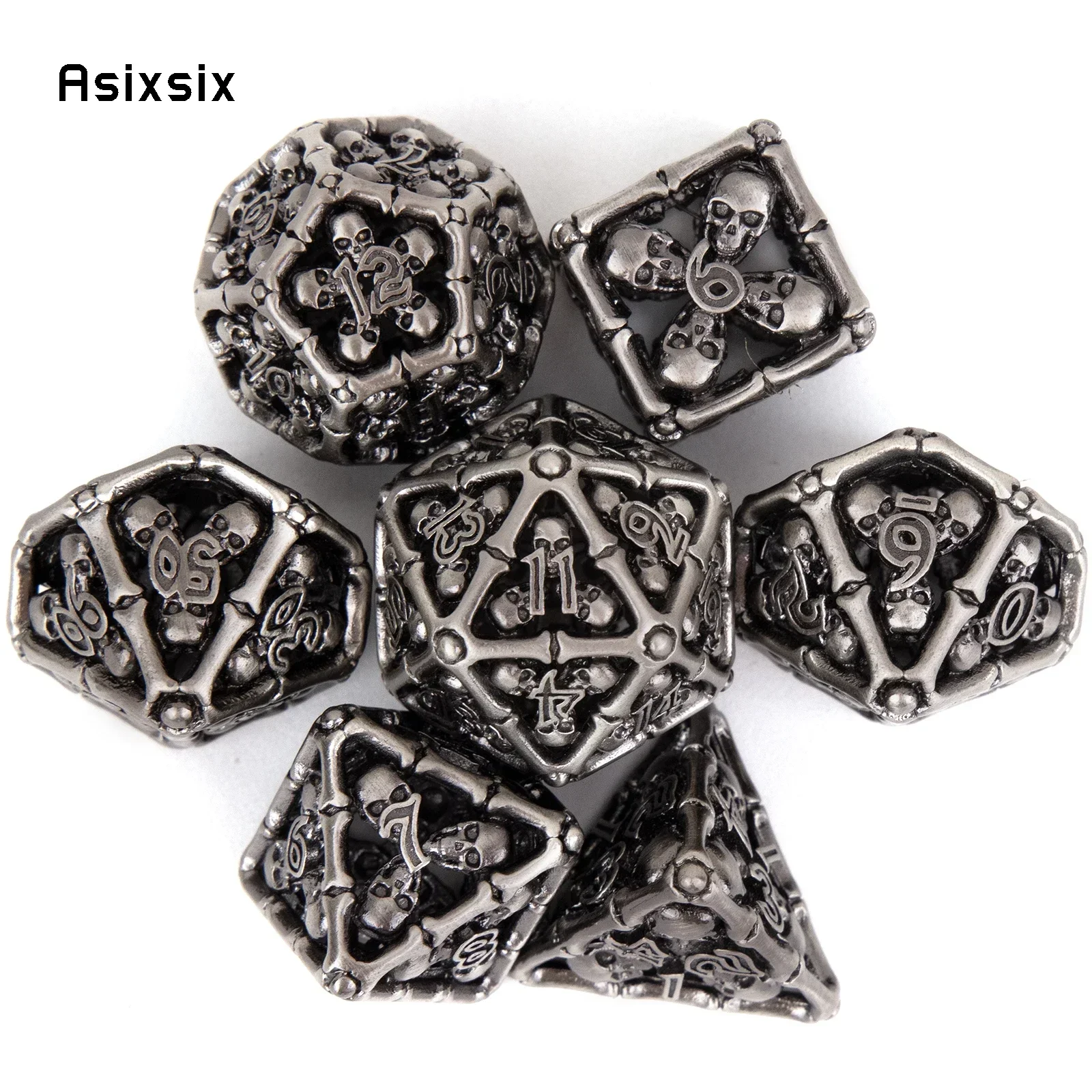 7 Pcs Silver Skull Head Metal Dice Hollow Metal Polyhedral Dice Set Suitable For Role-Playing Dice PropBoard Game Gift
7 Pcs Silver Skull Head Metal Dice Hollow Metal Polyhedral Dice Set Suitable For Role-Playing Dice PropBoard Game Gift