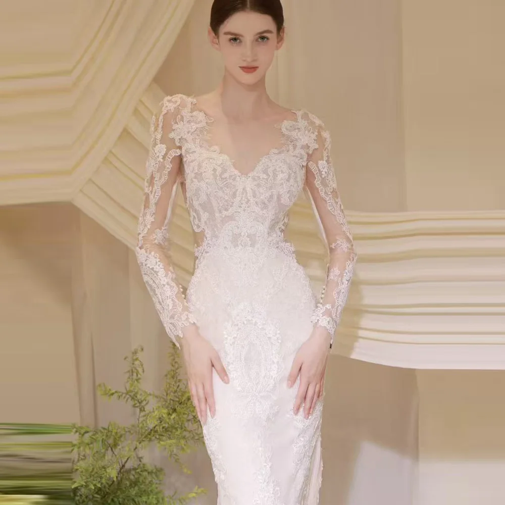 Customized Sexy Backless Bridal Dress Sweetheart Long Sleeve Mermaid Wedding Dresses Lace Stickers Vestidos
Customized Sexy Backless Bridal Dress Sweetheart Long Sleeve Mermaid Wedding Dresses Lace Stickers Vestidos