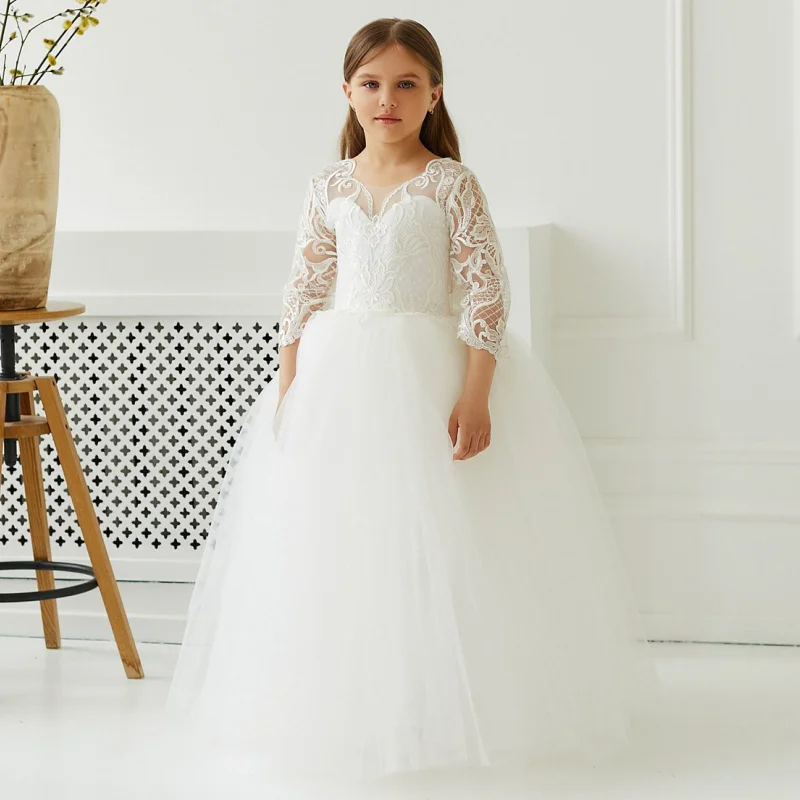 Flower Girl Dresses White Tulle Appliques With Bow Long Sleeve For Wedding Birthday Party First Communion Gowns
Flower Girl Dresses White Tulle Appliques With Bow Long Sleeve For Wedding Birthday Party First Communion Gowns