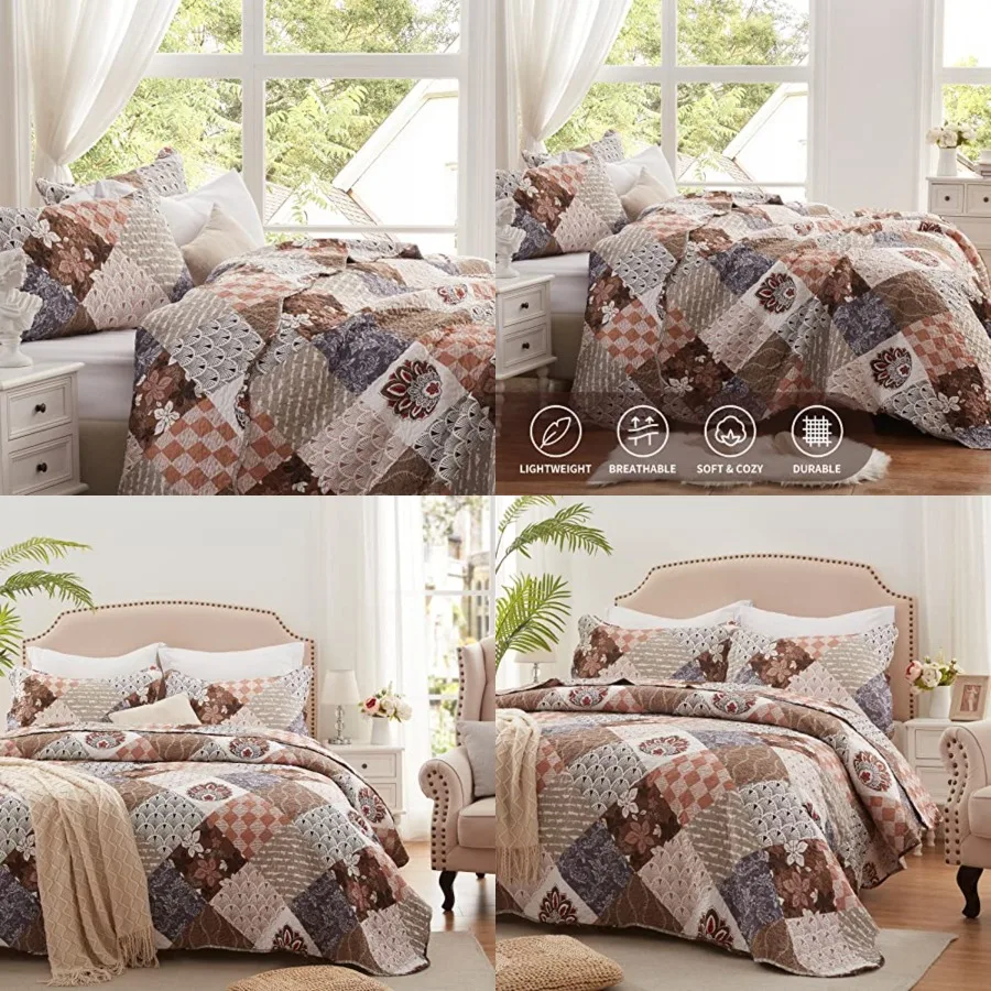 Full/Queen Size Quilt Set 3 Pieces Lightweight Reversible Bedspread-90''x98'' Soft Patchwork Floral Coverlet Luxurious Warm Mic
Full/Queen Size Quilt Set 3 Pieces Lightweight Reversible Bedspread-90''x98'' Soft Patchwork Floral Coverlet Luxurious Warm Mic