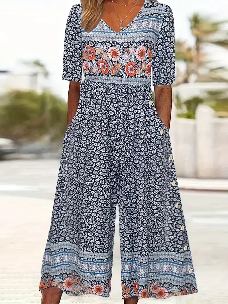 Plus Size 1XL-5XL Bohemian V-Neck Printed Women Fashion Jumpsuit Ladies Pocket Floral Print V-neck Short Sleeve Jumpsuit
Plus Size 1XL-5XL Bohemian V-Neck Printed Women Fashion Jumpsuit Ladies Pocket Floral Print V-neck Short Sleeve Jumpsuit