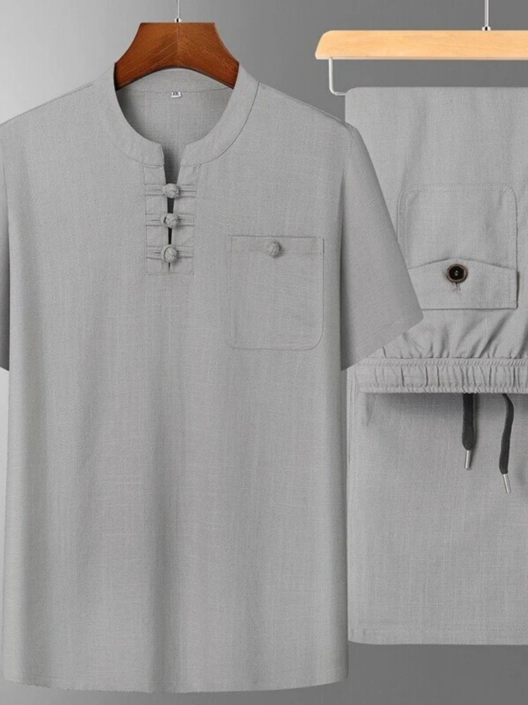 Летний комплект из хлопка и льна для мужчин среднего возраста: дышащая, легкая, повседневная футболка с коротким рукавом для бизнеса и отдыха
Летний комплект из хлопка и льна для мужчин среднего возраста: дышащая, легкая, повседневная футболка с коротким рукавом для бизнеса и отдыха