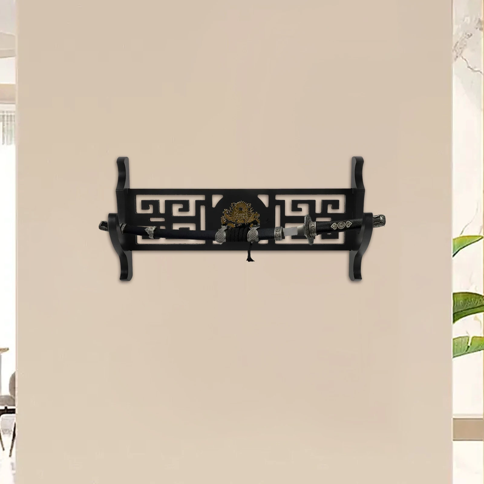 Wall Mounted Sword Rack Durable Wooden Frame Storage Display Hollow Design Black Finish Sword Stand Holder
Wall Mounted Sword Rack Durable Wooden Frame Storage Display Hollow Design Black Finish Sword Stand Holder