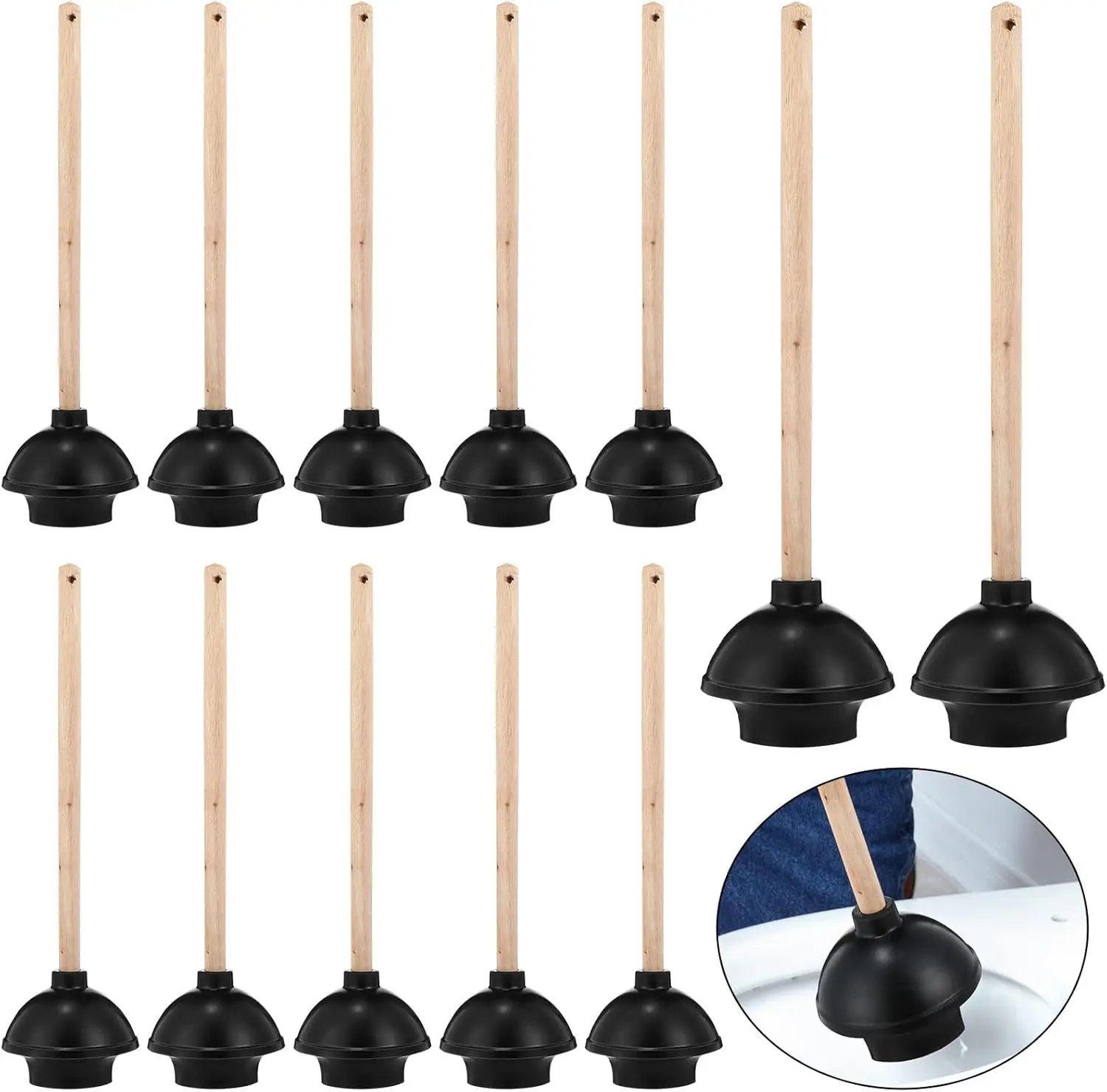 12 Pcs Rubber Toilet Plunger with Double Thrust Force Suction Cup Long Wooden Handle Toilet Bowl Plunger Heavy Duty Pump Clogged
12 Pcs Rubber Toilet Plunger with Double Thrust Force Suction Cup Long Wooden Handle Toilet Bowl Plunger Heavy Duty Pump Clogged