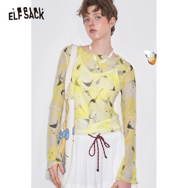 ELFSACK 2025 Spring New Arrivals Y2K Butterfly Print Yellow Chiffon Shirt Women Mesh Long Sleeve Top
ELFSACK 2025 Spring New Arrivals Y2K Butterfly Print Yellow Chiffon Shirt Women Mesh Long Sleeve Top