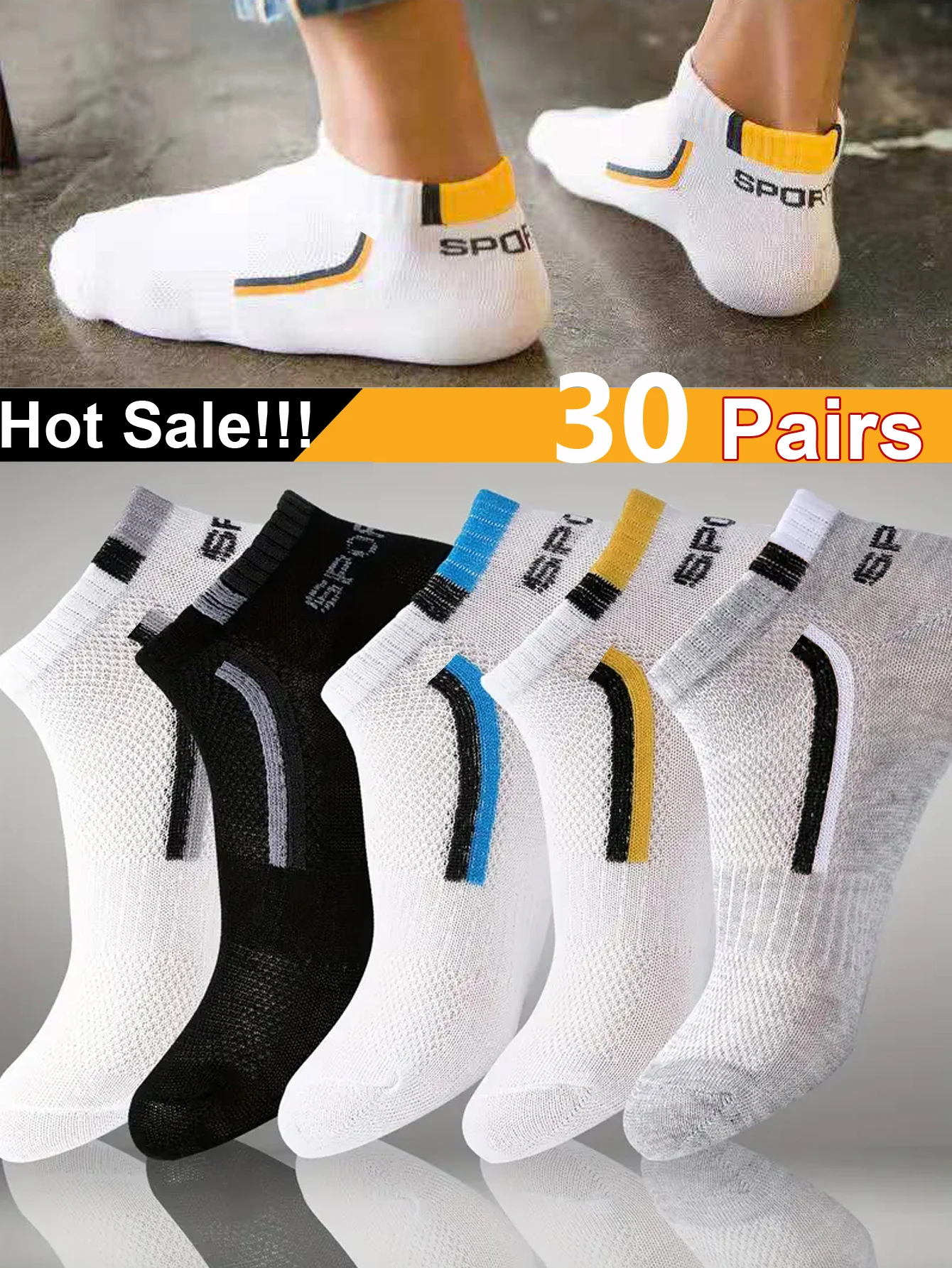 30Pairs Men's Color-block Mesh Ankle Socks Breathable Casual Sports Short Sweat-Absorbent Socks for Men
30Pairs Men's Color-block Mesh Ankle Socks Breathable Casual Sports Short Sweat-Absorbent Socks for Men