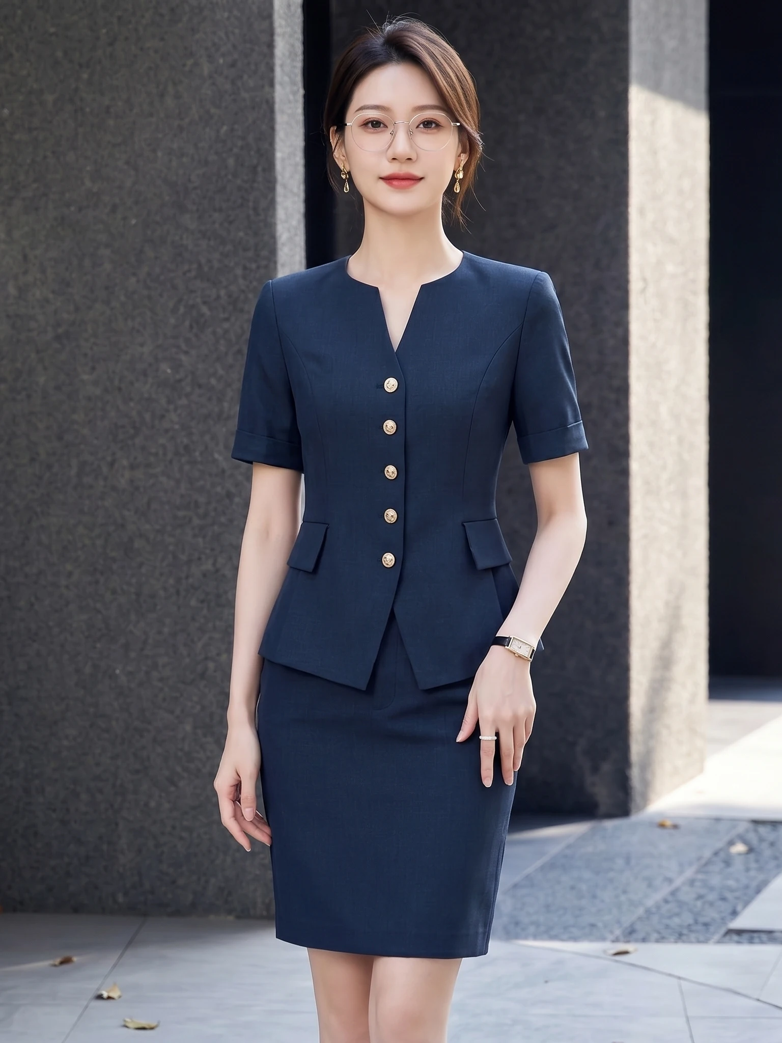 Cobalt Blue Short Sleeve Professional Women's Suit Summer New Guide Work Uniform Gold Store Front Desk Receptionist Uniform
Cobalt Blue Short Sleeve Professional Women's Suit Summer New Guide Work Uniform Gold Store Front Desk Receptionist Uniform