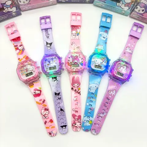 Sanrio Children's Hello Kitty Kulemi Cartoon Watch Electronic Display with Colorful Lights Student Watch Festival/Birthday Gift