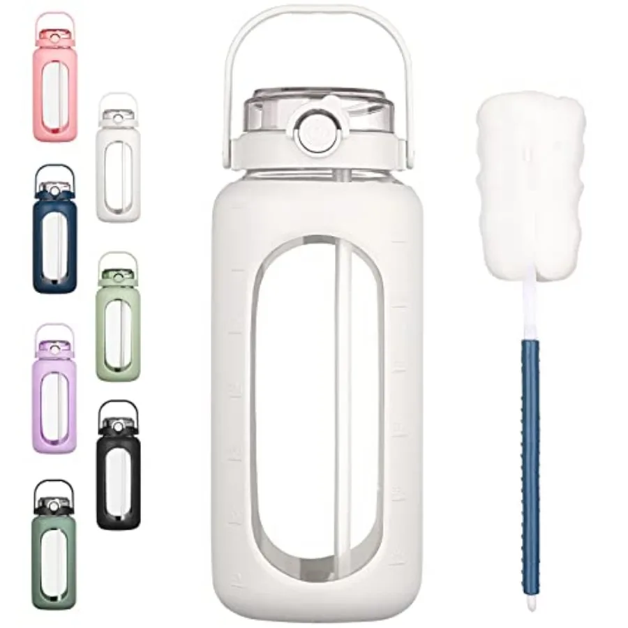 64oz Glass Water Bottles with Straw Time Marker Half Gallon Large Motivational Water Bottle with Silicone Sleeve 2 Liter Large
64oz Glass Water Bottles with Straw Time Marker Half Gallon Large Motivational Water Bottle with Silicone Sleeve 2 Liter Large