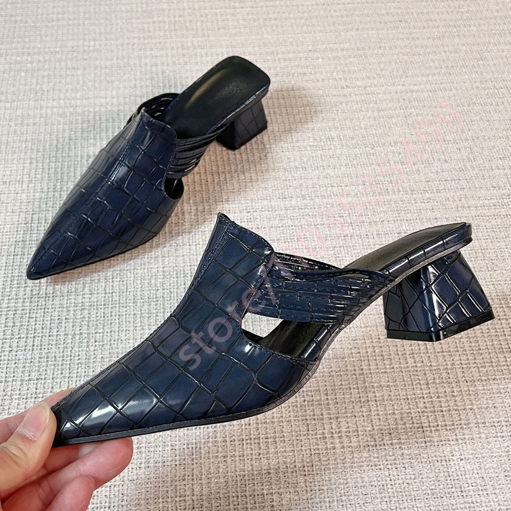 2026 New Navy Blue Crocodile Pattern Mules Pointed Toe Chunky Heel Slip-On Sandals Elegant Women Summer Office Outdoor Slippers
2026 New Navy Blue Crocodile Pattern Mules Pointed Toe Chunky Heel Slip-On Sandals Elegant Women Summer Office Outdoor Slippers