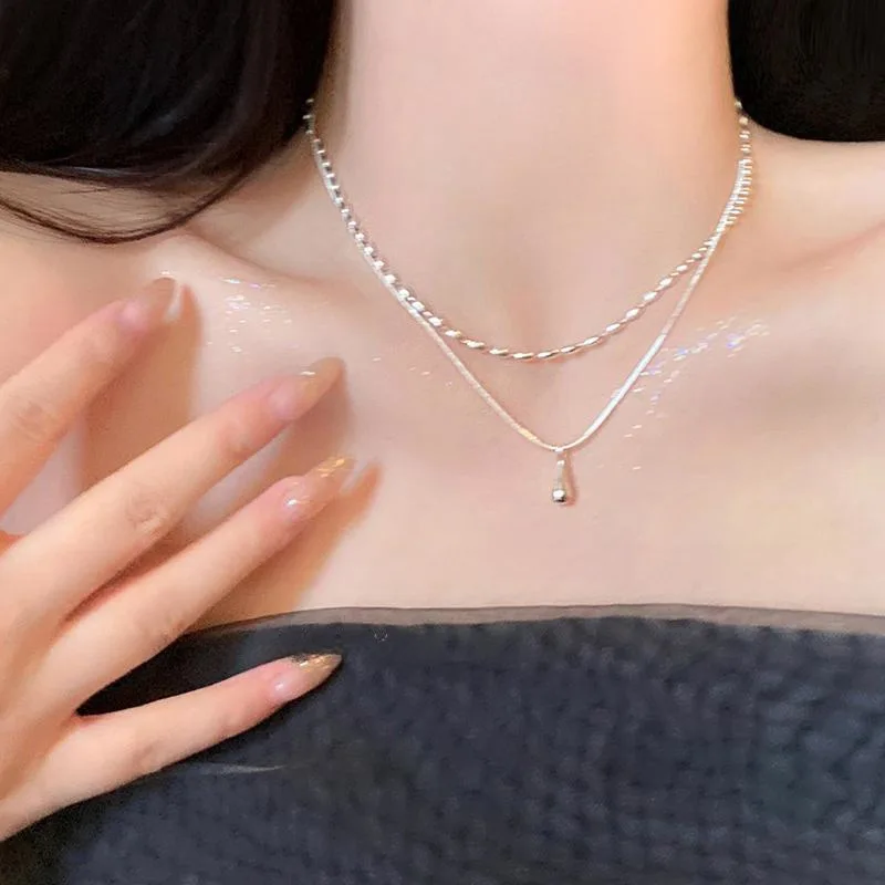 New Silver Simple Design Drop Pendant Necklace for Women Double Collar Chain Fashion Fine Jewelry Gifts Long Layered Necklace
New Silver Simple Design Drop Pendant Necklace for Women Double Collar Chain Fashion Fine Jewelry Gifts Long Layered Necklace