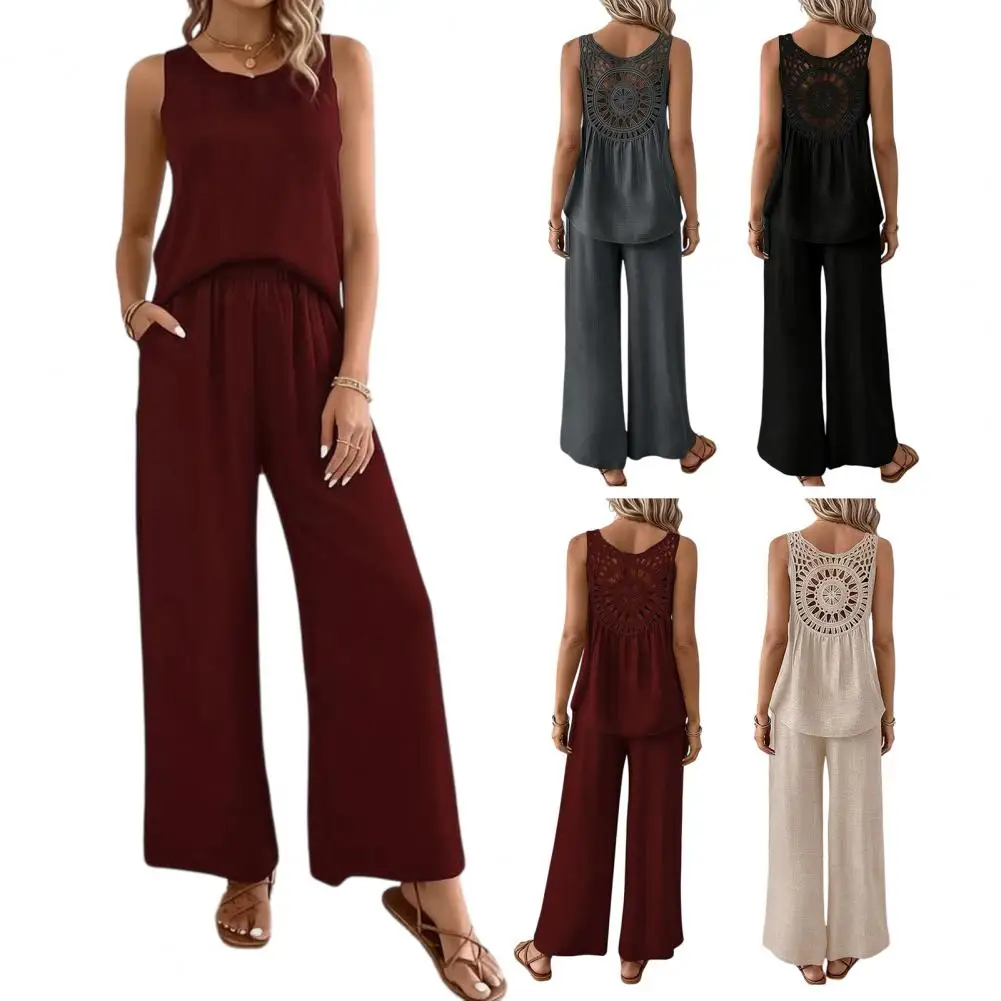 Women Summer 2 Piece Outfits Sleeveless Hollow Back Tank Top And Wide Leg Pants Set Boho Beach Vacation Lounge Set
Women Summer 2 Piece Outfits Sleeveless Hollow Back Tank Top And Wide Leg Pants Set Boho Beach Vacation Lounge Set
