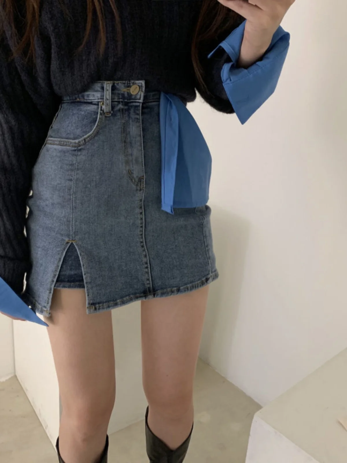 High Waist A-Line Skirt Women's Denim Split Sexy Slim Fit Short Skirt Polyester Fiber All-Match Pure Color Summer New
High Waist A-Line Skirt Women's Denim Split Sexy Slim Fit Short Skirt Polyester Fiber All-Match Pure Color Summer New
