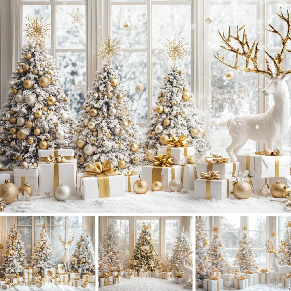 Snow Flocked Christmas Tree Photo Backdrop Golden Deer Gift Box Window Snow Forest Winter Portrait Studio Background Prop
Snow Flocked Christmas Tree Photo Backdrop Golden Deer Gift Box Window Snow Forest Winter Portrait Studio Background Prop