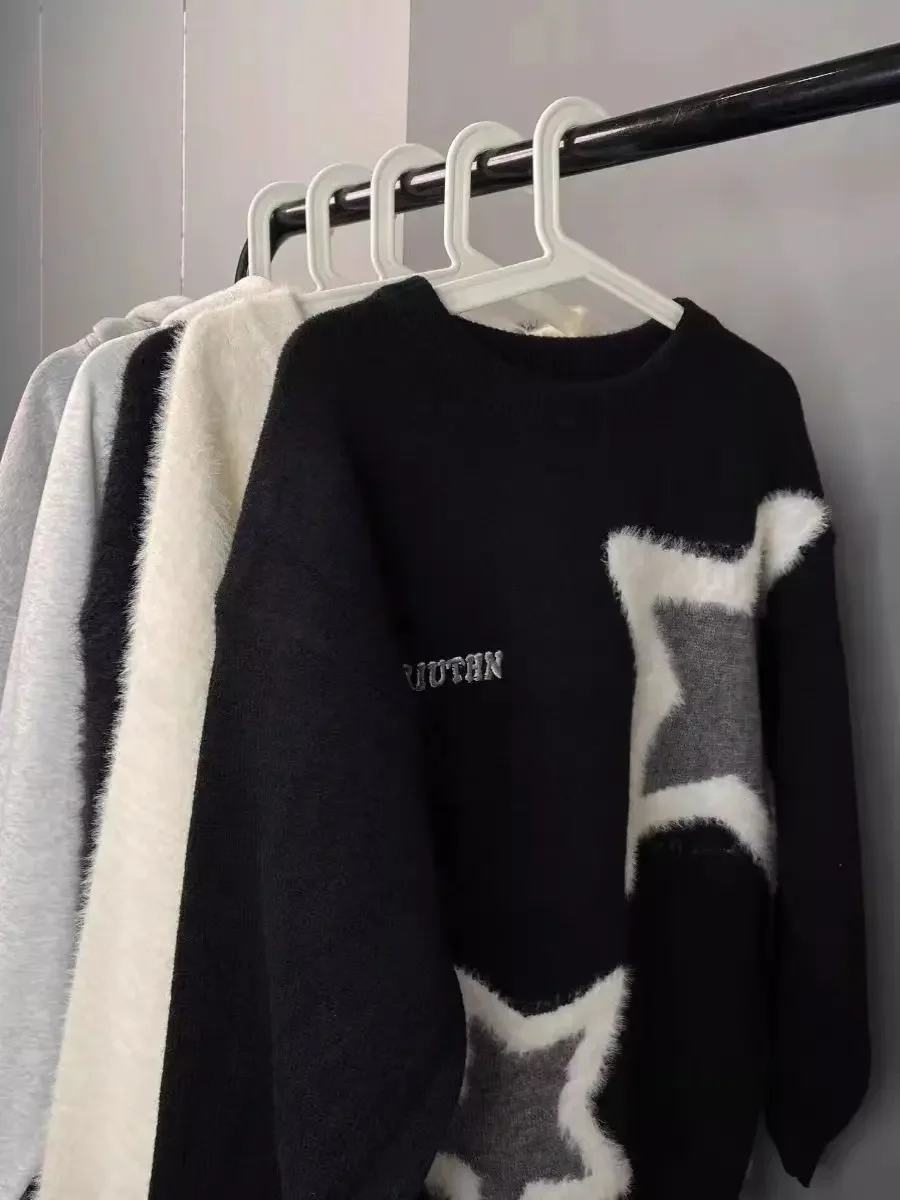 Y2k Preppy Style Pullovers Women Oversize Star O Neck Knitted Sueter Mujer Tops American Vintage Hiphop Black Sweaters
Y2k Preppy Style Pullovers Women Oversize Star O Neck Knitted Sueter Mujer Tops American Vintage Hiphop Black Sweaters